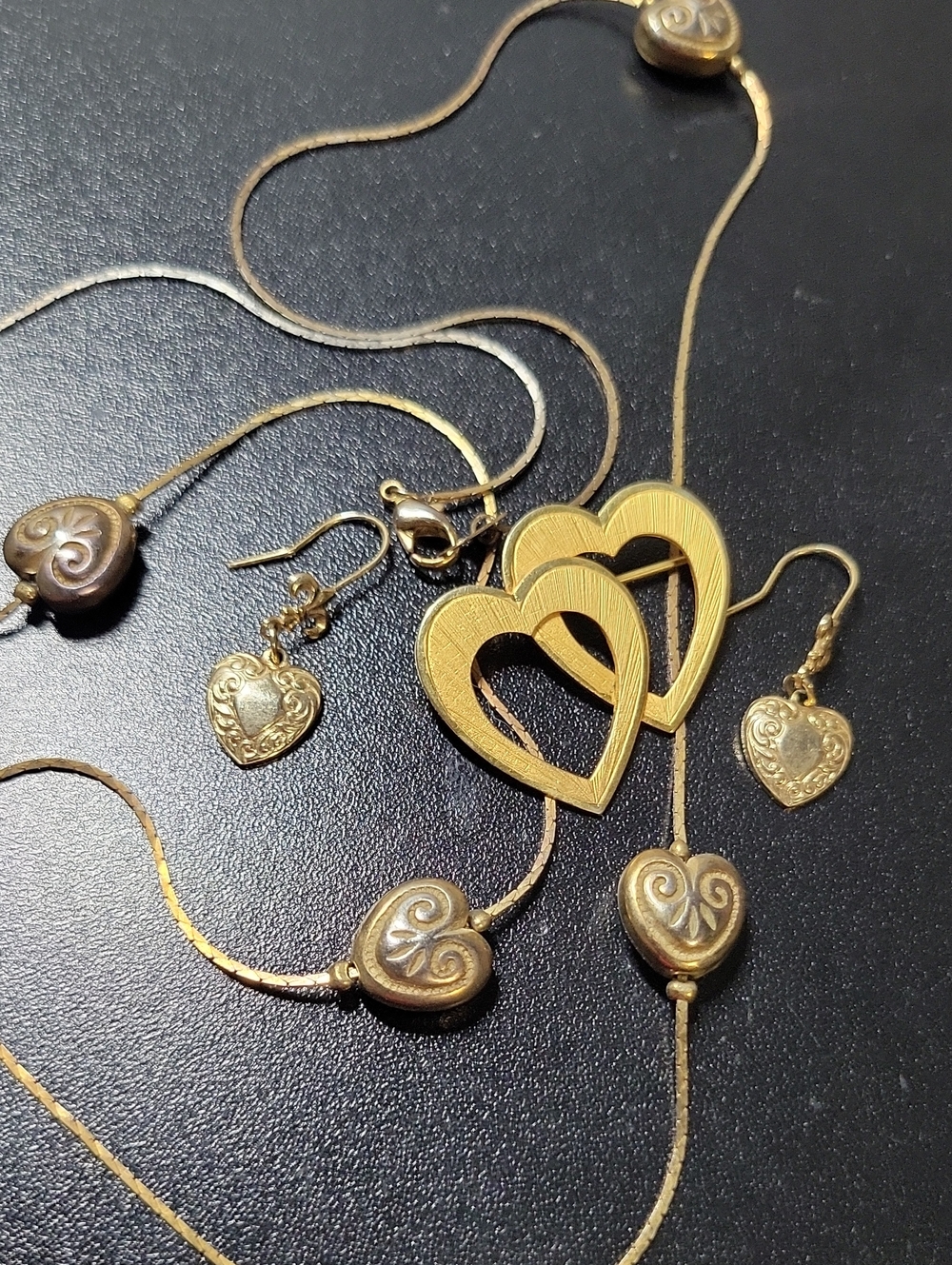 Gold Tone Heart Pendant Necklace and Earring Set